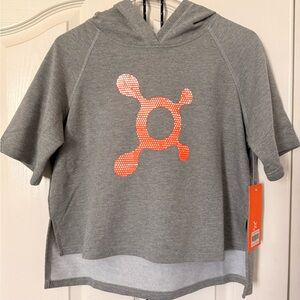 NWT OrangeTheory Grey Cropped Hooded Short Sleeve Sweater, Size Small